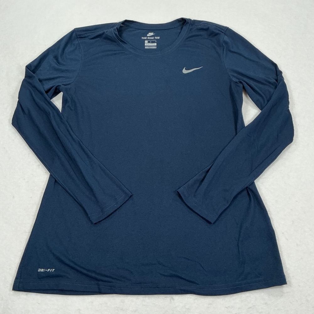 Nike Dri-FIT Long Sleeve Shirt Mens Large Navy Blue Performance Tee 1823
